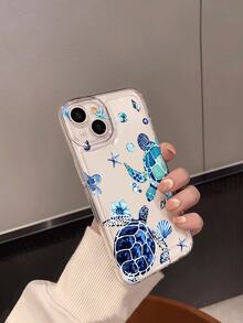 Soft Transparent Anti-Drop Phone Case With Cute Blue Sea Turtle Illustration, Suitable For IPhone 17/17 Pro/17 Pro Max/17 Air/16/16 Plus/16 Pro/16 Pro Max - Multicolor - View 3