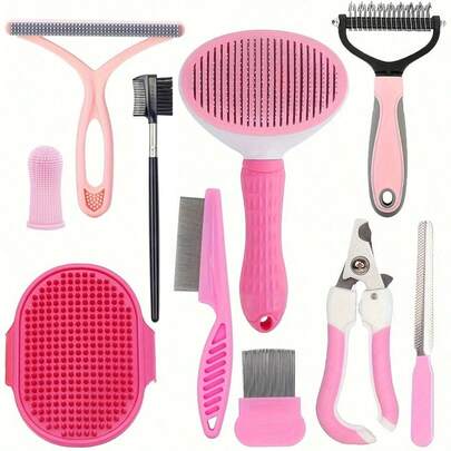 Este nuevo set de aseo y limpieza para mascotas es adecuado para gatos y perros: incluye cepillo autolimpiante, cortaúñas, peine, cepillo quitapelo y cepillo de dientes, para mantener a tus queridas mascotas limpias, sanas y felices. Este es un set esencial de aseo y limpieza para mascotas.