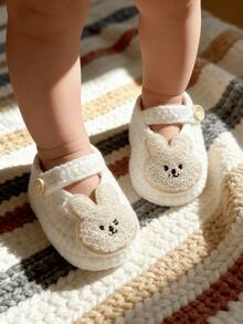 1 Pair Infant Slippers With Bunny Applique, Beige Aand White, Infant Footwear - White - View 5