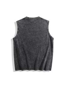 Sleeveless Printed Oversized T-Shirt, Y2K Style Street Fashion Men's Washed Vest (220g Pure Cotton), Vintage Pattern Fun Print, Hip-Hop Style, Men's Summer Round Neck Short-Sleeved Casual T-Shirt, Men's Summer Streetwear. - màu đen - Xem 2