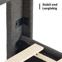 Softback Bed 140 X 200 Cm, Bed Frame With Slatted Base And Headboard, Double Softback Bed, Dark Grey Linen Fabric, Classic And Modern Design, Junior Bed - Grey - View 7