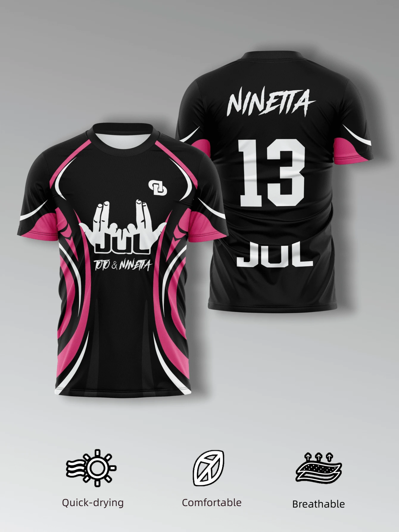 KOVSEE 2026新款七月主题文化T恤，时尚速干粉丝文化休闲上衣，适合运动和团体活动 - 粉色 - 查看 1