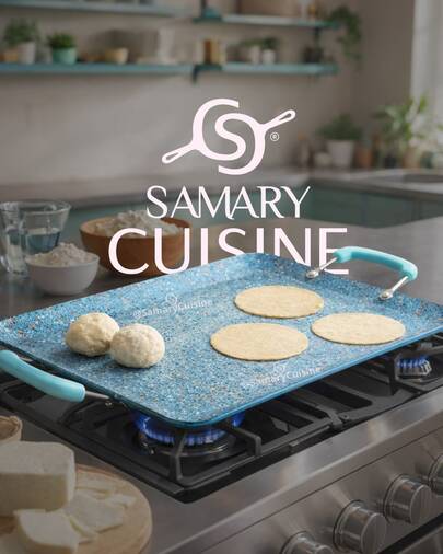 Comal Rectangular Calibre Grueso con Recubrimiento Mármol y Cerámica Premium Antiadherente | Plancha para Tortillas, Carnes y Quesadillas | Alta Resistencia y Distribución Uniforme del Calor |Diseño Moderno con Mango Ergonómico, No se pega la comida