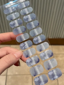 20片半固化凝胶美甲贴纸，经典法式美甲透明粉色底，家用DIY UV凝胶美甲贴纸 - 藏蓝色 - 查看 4