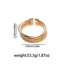 1pc Multi-Layer Open Bangle Bracelet, Personalized Exaggerated Wrapped Vertical Striped Elastic Fresh Fashion Bracelet For Women - S012/Gold - View 5