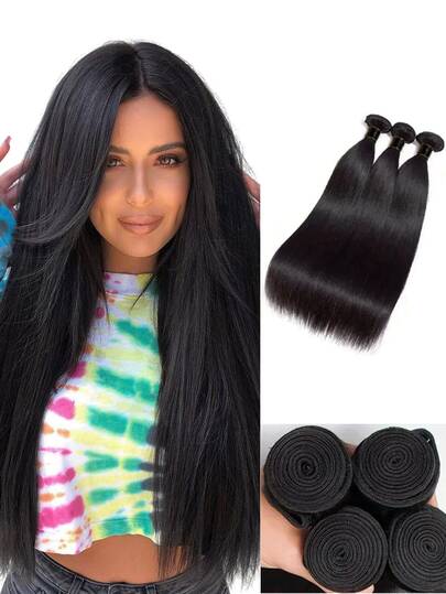 #1B 12A Human Hair Bundles 14-32 Inch Straight Human Hair Unprocessed Hair Weave Natural Black