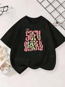 Texto colorido con efecto ondulado que transmite energía positiva y alegría ideal para expresar creatividad y diversión en los días casuales camiseta de 220g ropa para niños - Negro - Ver 1