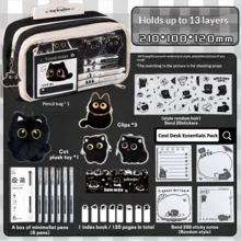 Bộ 33 món hộp đựng văn phòng phẩm hình mèo dễ thương 13 tầng - Chất lượng cao, kiểu INS - Bộ văn phòng phẩm hình mèo đen nhỏ. Hộp bút hình mèo đen nhỏ đáng yêu, thiết kế nhiều tầng kèm sticker, móc khóa và ghim cài. Bộ văn phòng phẩm dành cho bé gái, hộp bút trong suốt dung tích lớn, quà tặng tựu trường. - Đen 2 - Xem 18