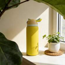 Owa Laa Lemon Yellow Large Capacity Stainless Steel Water Bottle,32oz/945ml,With A Straw,Exquisite Appearance,Keeps Drinks Hot Or Cold,Can Hold Iced Drinks And Water,Suitable For Leisure,Work,Sports,Indoors And Outdoors,Suitable For Students And Office Workers,As A Gift - 檸檬黃 - 查看 2