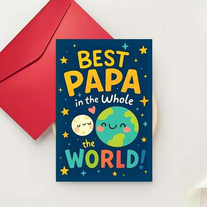 1pcBest Papa In The Whole World Greeting Card, Perfect For Father's Day Or Special Occasions, Fun And Colorful Design, Ideal Gift For FathersEnvelope Greeting Card
