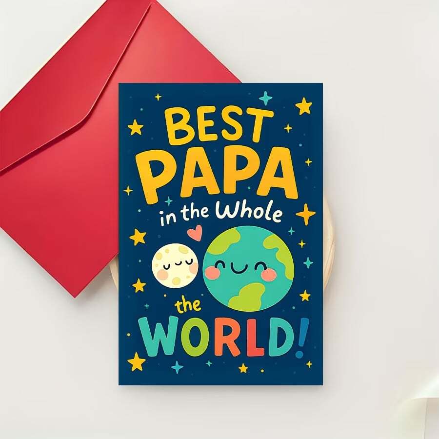 1pcBest Papa In The Whole World Greeting Card, Perfect For Father's Day Or Special Occasions, Fun And Colorful Design, Ideal Gift For FathersEnvelope Greeting Card