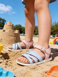 Summer New Fashion Versatile Boys/Girls PU Strap Design Roman Sandals, Soft Breathable Foot Protection Non-Slip Sole Lightweight Sandals - Baby Blue - View 2