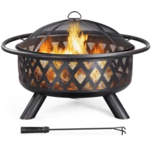 Butterslay 1PC Outdoor Iron Fire Pit With Mesh Screen Poker Rain Cover For Patio Backyard - Bronze - View 9