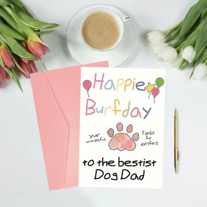 1pc, Fun Father'S Day Card, A Cute Gift For Dog Dads, A Happy Birthday Card For Dog And Cat Owners, A Humorous Birthday Present For Dog Dads, Comes With An Envelope