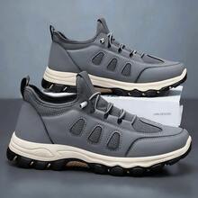 Men's Mesh Breathable Anti-Odor Casual Sneakers, Fashion Lace-Up Running Shoes, Non-Slip Athletic Shoes, Suitable For All Seasons Valentines, Perfect With Sports Jeans Look - Grey - View 3