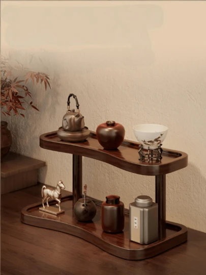 1pc Simple Bamboo Desktop Organizer Rack, Home/Bedroom Cosmetics, Perfume, Decor Display Shelf, Organized Room Decor, Tea Set Storage, Bedroom & Office Decor, Gift For Women, Eid Gift