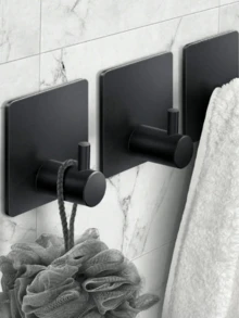 Stainless Steel Adhesive Square Bathroom Hooks Set, Reusable Multipurpose Bathroom Hooks For Home, Hotel, Hospital, Mall, Washable And Ideal For Storage And Organization - Please Choose - View 1