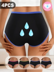 4-Piece Set Of Women's Mid-Waist Menstrual Panties, Prevents Side Leakage, Highly Absorbent And Breathable, Skin-Friendly And Soft - Nhiều màu - Xem 1