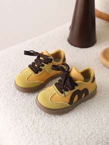 1 Pair Toddler Boys/Girls Non-Slip Soft Bottom Walking Shoes, Baby Sneakers - Yellow - View 1
