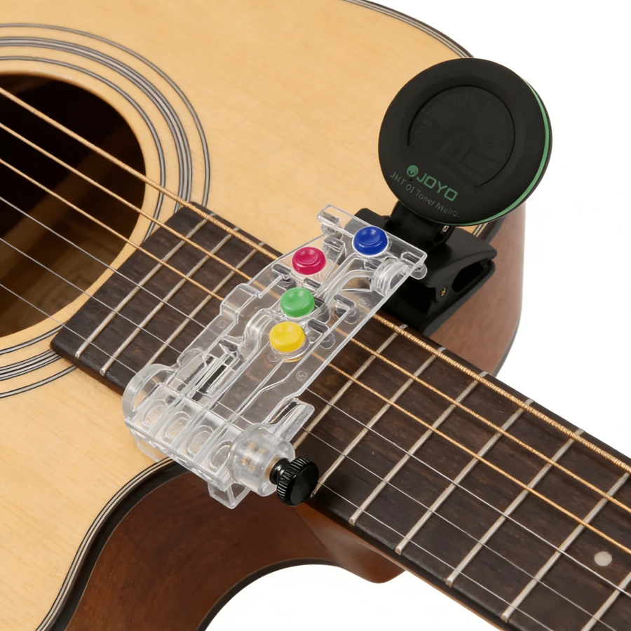 Chord Buddy Acoustic Guitar Chord Trainer-Black Full-Size Beginner-Friendly Guitar Learning System Teaching Aid Easy Chord Practice Tool Durable Easy To Use Quick Learning Portable For Acoustic Guitar For Beginners New Guitarists Perfect For Daily Guitar Practice Ideal For Beginner Learning Style Suitable For Guitar Gift Birthday Gift Ready Best Guitar Accessory - White - View 1