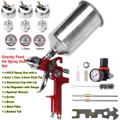1000cc Professional HVLP Spray Gun Kit With 1.4/1.7/2.0mm Nozzles & Air Regulator, For Auto Paint, Primer And Top Coat