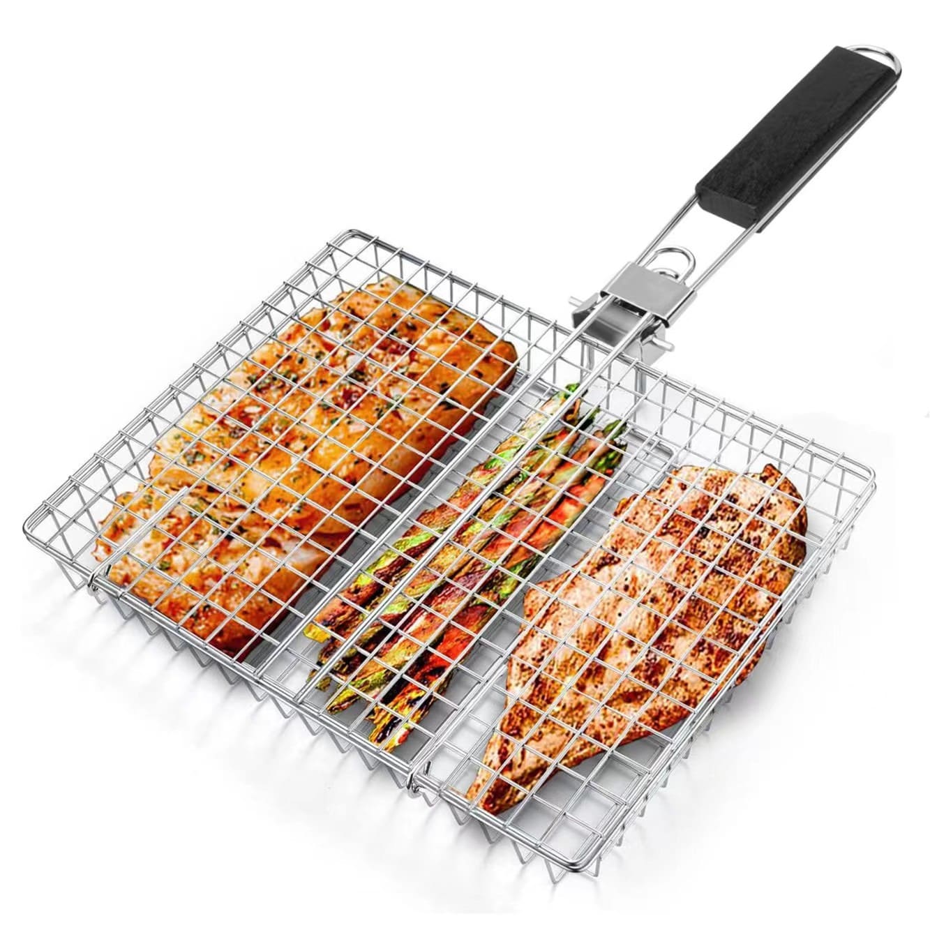 1pc Stainless Steel Foldable Barbecue Grill, Non-Stick Detachable, Portable BBQ Net Suitable For Fish And Vegetables, Thick Outdoor Grill Accessory - Multicolor - View 1