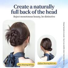 Tóc giả Maruko dành cho nữ, kiểu tóc giả lông gà lười biếng, kết cấu tóc dệt, kẹp tóc hình nụ hoa, kiểu tóc bông xù phía sau đầu. - Nhiều màu - Xem 5