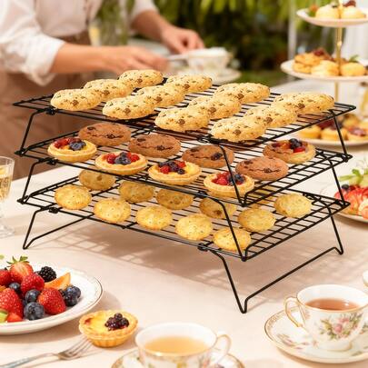 Foldable Cooling Rack, Baking Pan Wire Rack Hot Seller With Limited Stock, Highly Recommended Stackable Baking Cooking Drying Wire Cooling Rack Adjustable 4-Position Design Camping Grill Rack For Cooking Baking Cooling Cookies Cakes