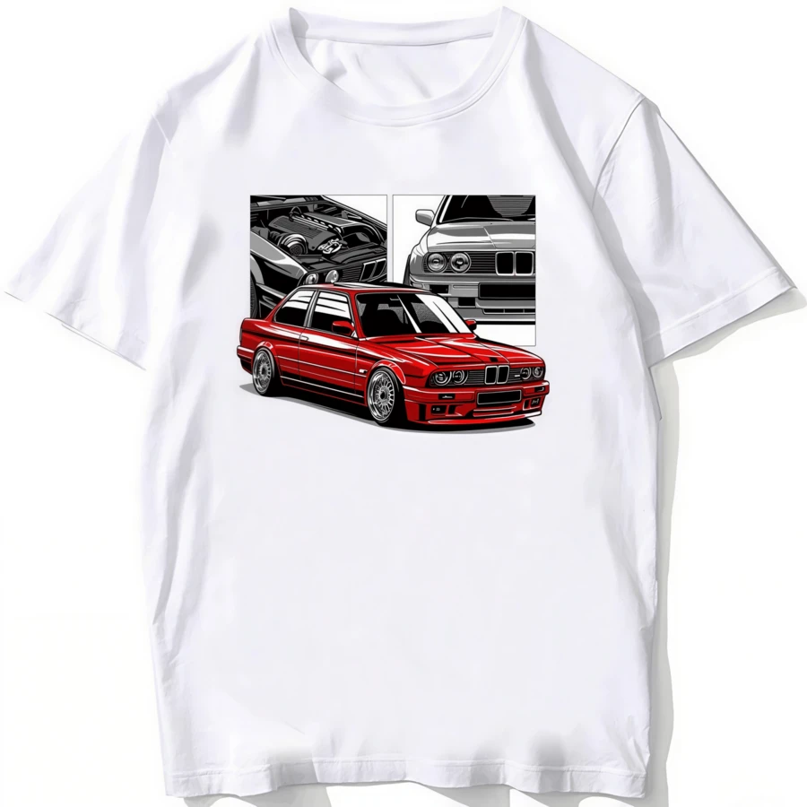 Retro Germany EUDM - E34 M5 T-Shirts Summer Men's Short Sleeve Old Legend E30 M3 Classic Car T-Shirt Boys Casual Tops Men's White T-Shirts - 白色3 - 查看 1