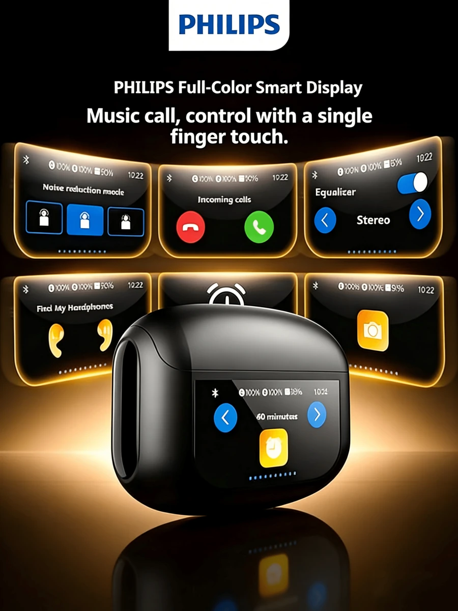 Philips TAT3120 True Wireless Earbuds, Active Noise Cancelling, Large Digital Display, Long Battery Life, In-Ear, Bluetooth 5.4, Clear Call, Pocket-Sized Charging Case - 查看 1