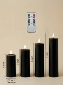 Bộ 2/3/4/5 nến không lửa có hẹn giờ và điều khiển từ xa, nến LED chạy bằng pin, nến giả điện tử bằng nhựa, nến cầu nguyện, không tan chảy, màu đen, ngọn lửa ấm áp, thích hợp cho gia đình, Halloween, Giáng sinh, tiệc tùng, cầu hôn và các dịp khác. - đen - Xem 8