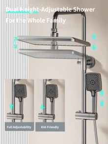 Juego de ducha de lujo con pantalla digital LED | Cabezal de ducha de lluvia grande de 12 pulgadas, control de teclas de piano montado en la pared, cabezal de ducha de mano, estructura de aleación de aluminio | Equipo de baño moderno y ducha al aire libre - Gris Oscuro - Ver 6