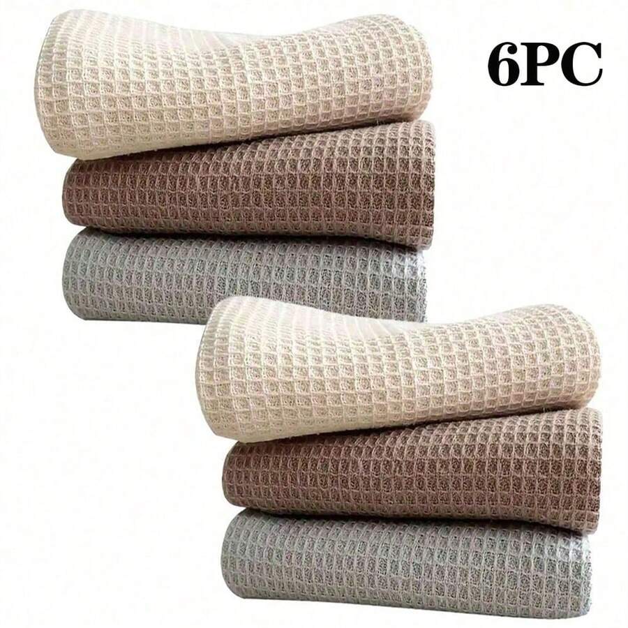 3/6pcs Waffle Dishcloths, Solid Color Kitchen Cleaning Rags, Thickened Absorbent Towels, Mixed Colors - 35*35CM - View 1