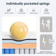 10"12"14" Queen Mattres Twin Full Queen King Size Bed Mattress In A Box, Hybrid Pocket Spring Breathable Cotton Layer Mattress For Motion Isolation & Silent Sleep, Lumbar Support & Pressure Relief, Medium Firm - Màu xám đen - Xem 7