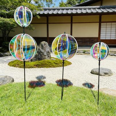 1pc Sequin Transparent Wind Spinner, Luminous Spherical Windmill, Colorful Rotating Ball Weathervane, Suitable For Real Estate, Scenic Spots, Garden, Outdoor Decor