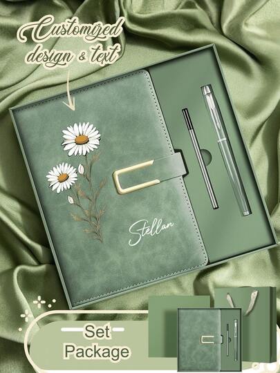 1 Peça/Conjunto Caderno de Couro Personalizável com Caderno A5 e Suporte para Caneta, Inclui Padrão de Flor de Aniversário com Impressão UV, Adequado como Presente para Novo Emprego, Estudante, Professor, Suprimentos Escolares e de Escritório, Aplicável para Aniversário, Casamento, Uso Escolar/Empresarial/Trabalho/Escritório, para Anotações, Escrita de Diário e Escrita Criativa, Decoração de Escritório, Presente de Ano Novo 2026, Presente de Ramadã