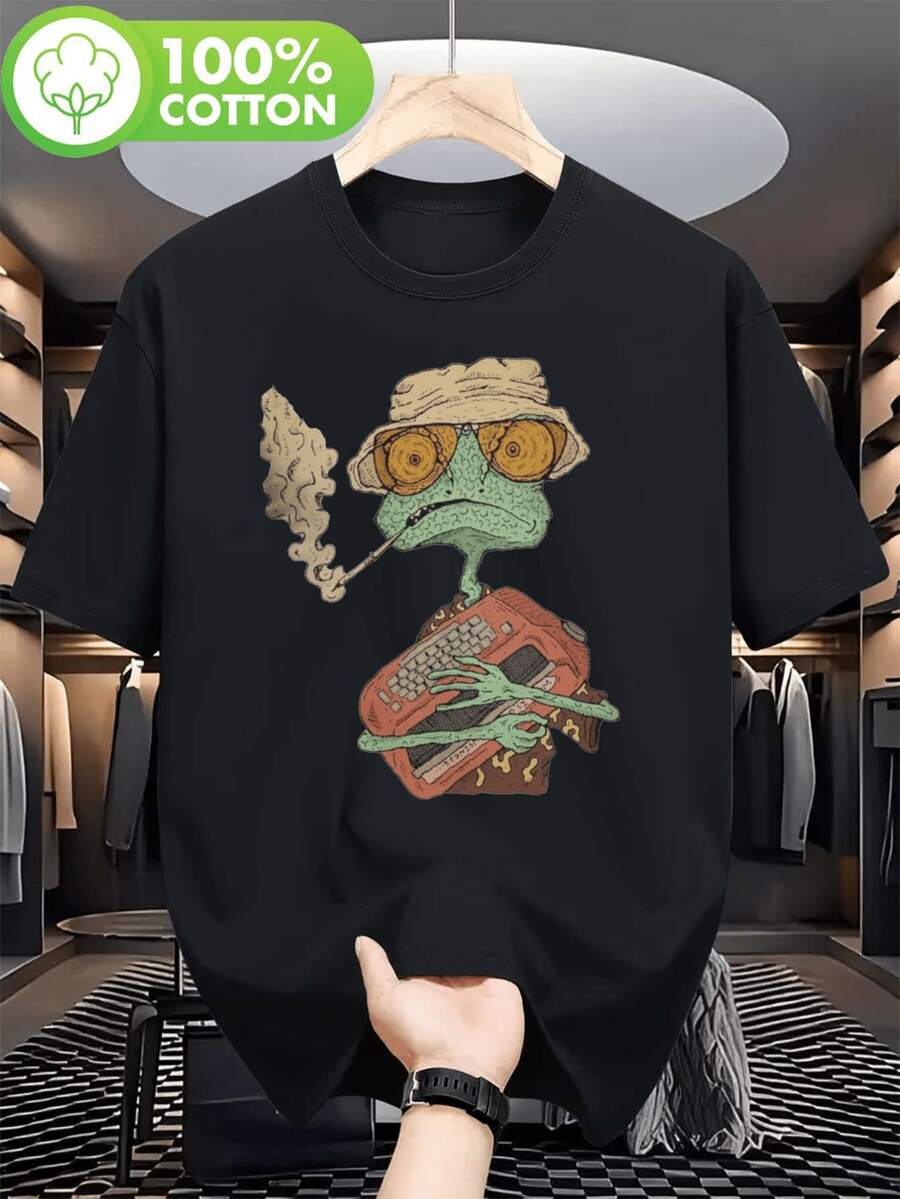 Men's Summer Pure Cotton Short Sleeve T-Shirt. Rango & Gonzo Graphic Tee - Retro Movie Design, 100% Breathable Cotton, Comfortable Fit, Short Sleeve, Crew Neck For Casual Wear, Fitness, And More. A Great Halloween Gift, Suitable For Everyday Wear, Fitness, And Sports. Men's Gym T-Shirt, Men's Easter Gift, Unisex - 黑色 - 查看 1