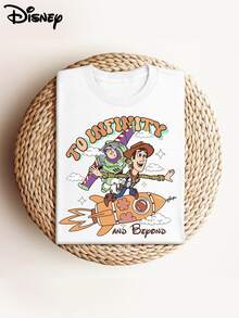 Disney Toy Story Men's Summer T-Shirt, Distressed Finish, One-Piece Design, Pure Cotton Fabric, Comfortable And Breathable, Casual Outdoor Street Style, Crew Neck; A High-Quality Fashion Brand, It's The Ideal Surprise Gift For Family And Friends. - 白色 - 查看 1