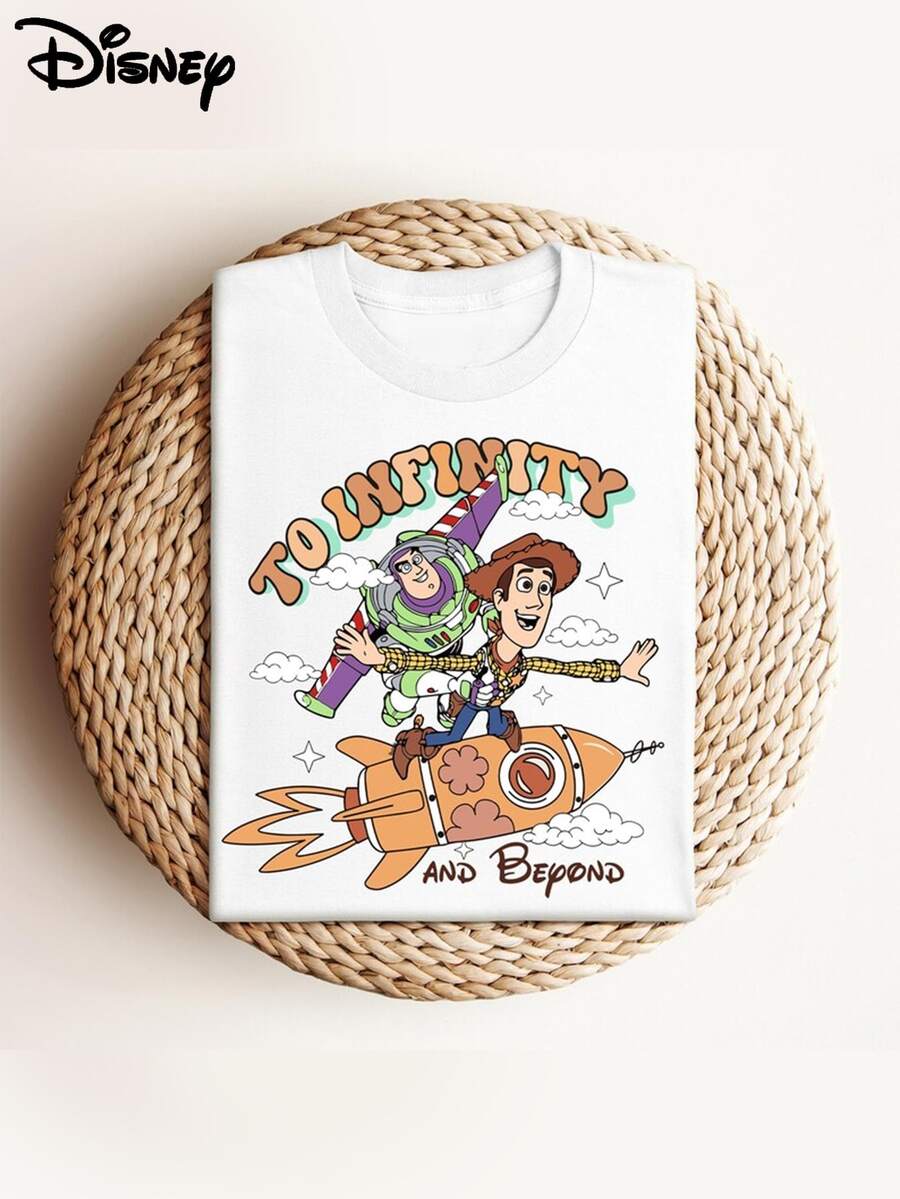 Disney Toy Story Men's Summer T-Shirt, Distressed Finish, One-Piece Design, Pure Cotton Fabric, Comfortable And Breathable, Casual Outdoor Street Style, Crew Neck; A High-Quality Fashion Brand, It's The Ideal Surprise Gift For Family And Friends. - 白色 - 查看 1