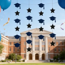 12/24pcs Graduation Hanging Decorations, Suitable For Graduation Party Decor, Black, Navy Blue - View 1