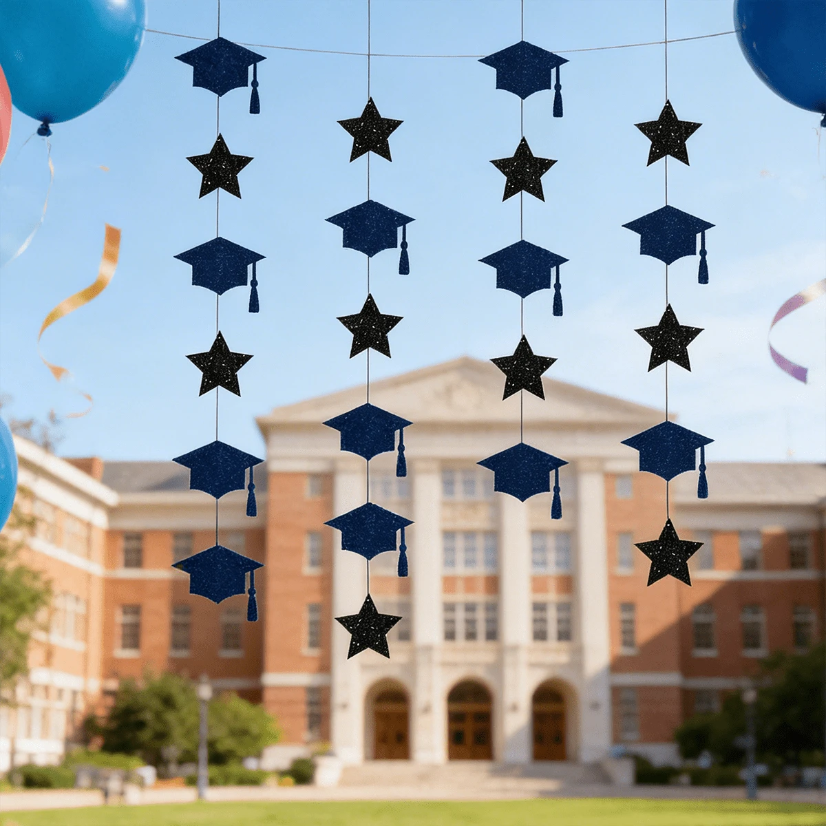 12/24pcs Graduation Hanging Decorations, Suitable For Graduation Party Decor, Black, Navy Blue - View 1