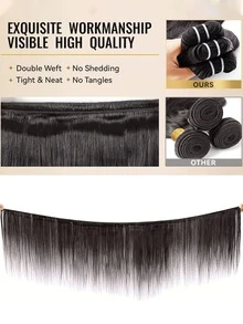 #1B 12A 真人发束 14-32 英寸直发 未经加工 编织发 3 束 真人发 自然黑 - Natural Black - 查看 6