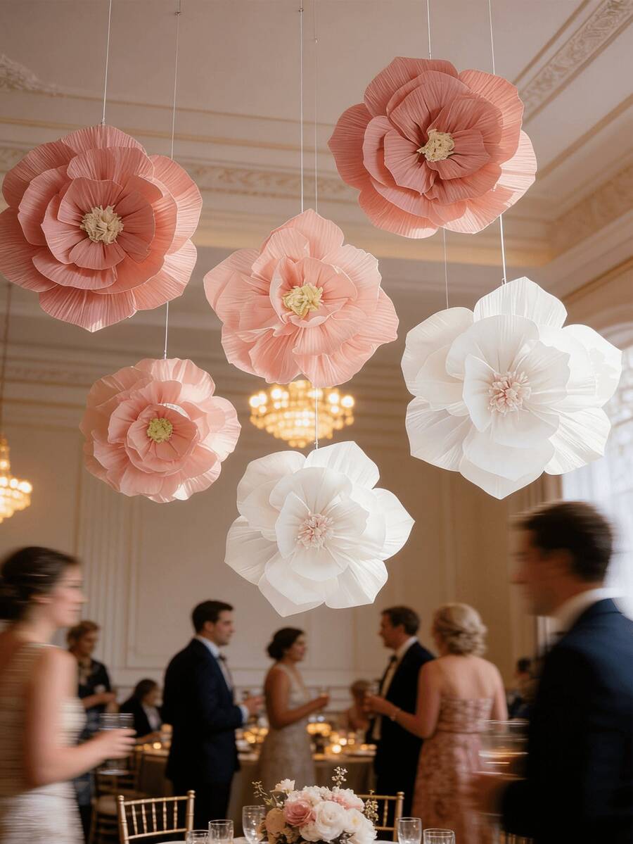 12-Piece Paper Flower Bouquet Set, Featuring Crepe Paper Decorations, Suitable For Engagement Parties, Wedding Parties, Bridal Showers, Birthday Parties, Wall Decorations, Mother's Day, Holiday Outdoor And Indoor Decorations, Wedding Decorations, Bedroom, Bathroom, Window Sill, Front Door, Patio, And Commercial Space Decorations. - A - Xem 1