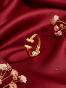 3/1pc - Luxury Stainless Steel Ring, Featuring A Gold Knot, Double Pillars, And Cross Design. The Opening Is Adjustable, Making It A Sophisticated Women's Jewelry Piece Suitable For Everyday Wear And Layering. - Gold - View 10