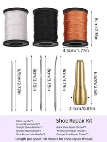 Shoe Repair Kit, Leather Sewing, Old Book Binding Tools Set, Includes 1 Copper Handle + 4 Replaceable Needles + 3 Rolls Of High Tensile Strength Thread, Easily Repair Shoe Sole Peeling, Ungluing, Broken Parts, DIY Shoe Repair Tools, Quickly Complete Leather Stitching, Multi-Page Paper Binding - Shoe Repair Awl Set - View 8