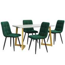 117cm Dining Table With 4 Chairs, Rectangular Dining Table, Modern Kitchen Table And Chair Set, Dark Green Velvet Dining Chair, Gold Table Legs - Green - View 7