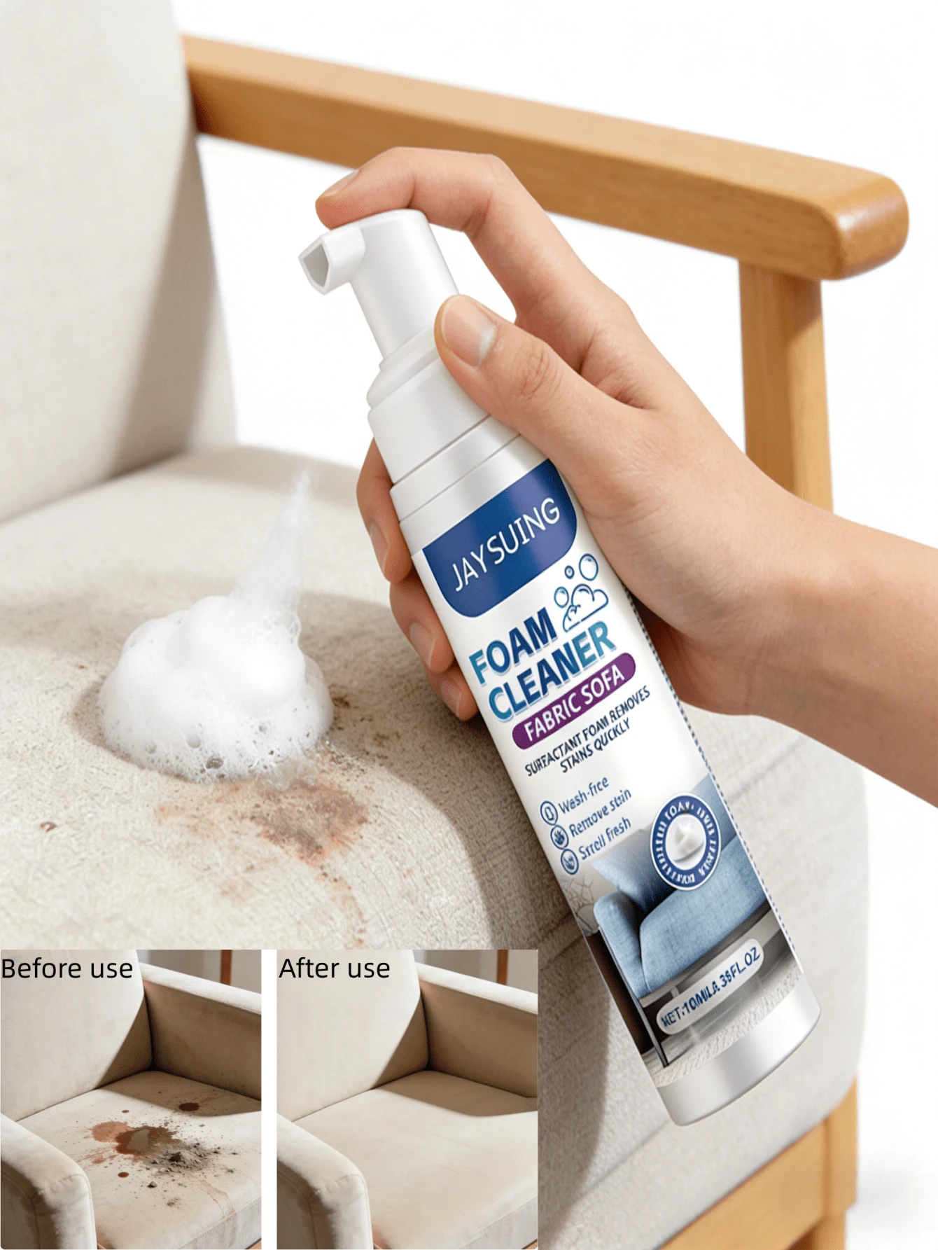 JAYSUING 1pc/2pcs Fabric Sofa Foam Cleaner. Fabric Sofa, Curtain, Mattress Foam Cleaner. Can Break Down Stubborn Stains To Thoroughly Clean Deep-Seated Dirt, With A Gentle Formula That Won't Damage Sofa Materials, Maintaining Its Softness And Luster. No Residual Foam Or Odor After Cleaning, Keeping The Sofa Fresh And Clean.