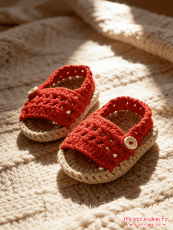 1 Pair Hand-Crocheted Infant Sandals, Soft Knitted Pre-Walker Shoes
