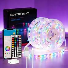 100FT 50FT RGB LED Strip, USB 5V 12LEDs/M, Smart App And 44 Keys Remote, Music Sync LED Lights For Bedroom TV Backlight - 多色光 - 查看 1