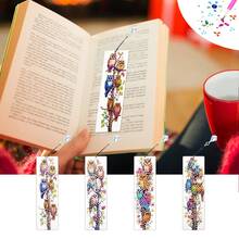 4件套钻石画书签 - 猫咪、猫头鹰、小狗图案，亚克力材质，镶嵌圆形水晶钻，适合初学者，可作礼物或阅读进度标记 - 查看 14